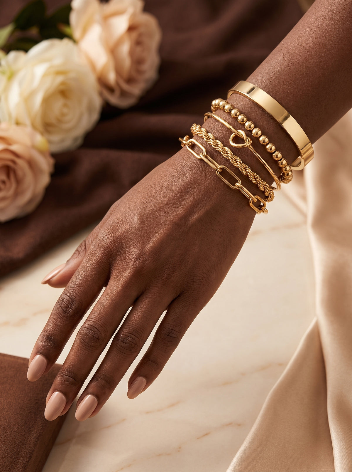 Gold Bracelets Set for Women Non Tarnish, Waterproof 14K Gold Plated Sterling Silver Chunky Cuff Bracelet Stackable Gold Bangles