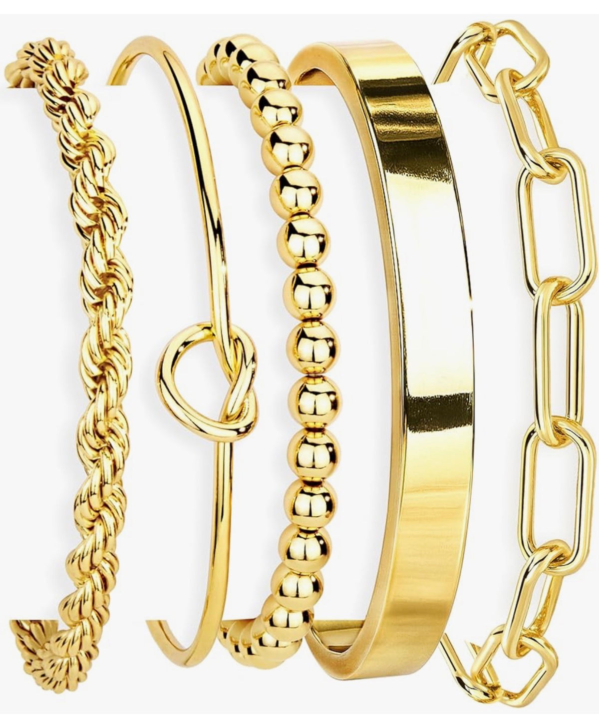 Gold Bracelets Set for Women Non Tarnish, Waterproof 14K Gold Plated Sterling Silver Chunky Cuff Bracelet Stackable Gold Bangles