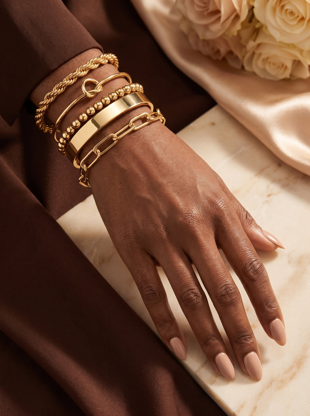 Gold Bracelets Set for Women Non Tarnish, Waterproof 14K Gold Plated Sterling Silver Chunky Cuff Bracelet Stackable Gold Bangles