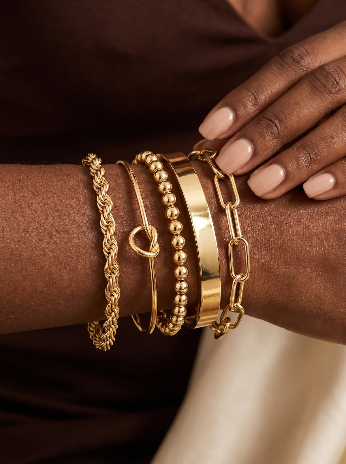 Gold Bracelets Set for Women Non Tarnish, Waterproof 14K Gold Plated Sterling Silver Chunky Cuff Bracelet Stackable Gold Bangles