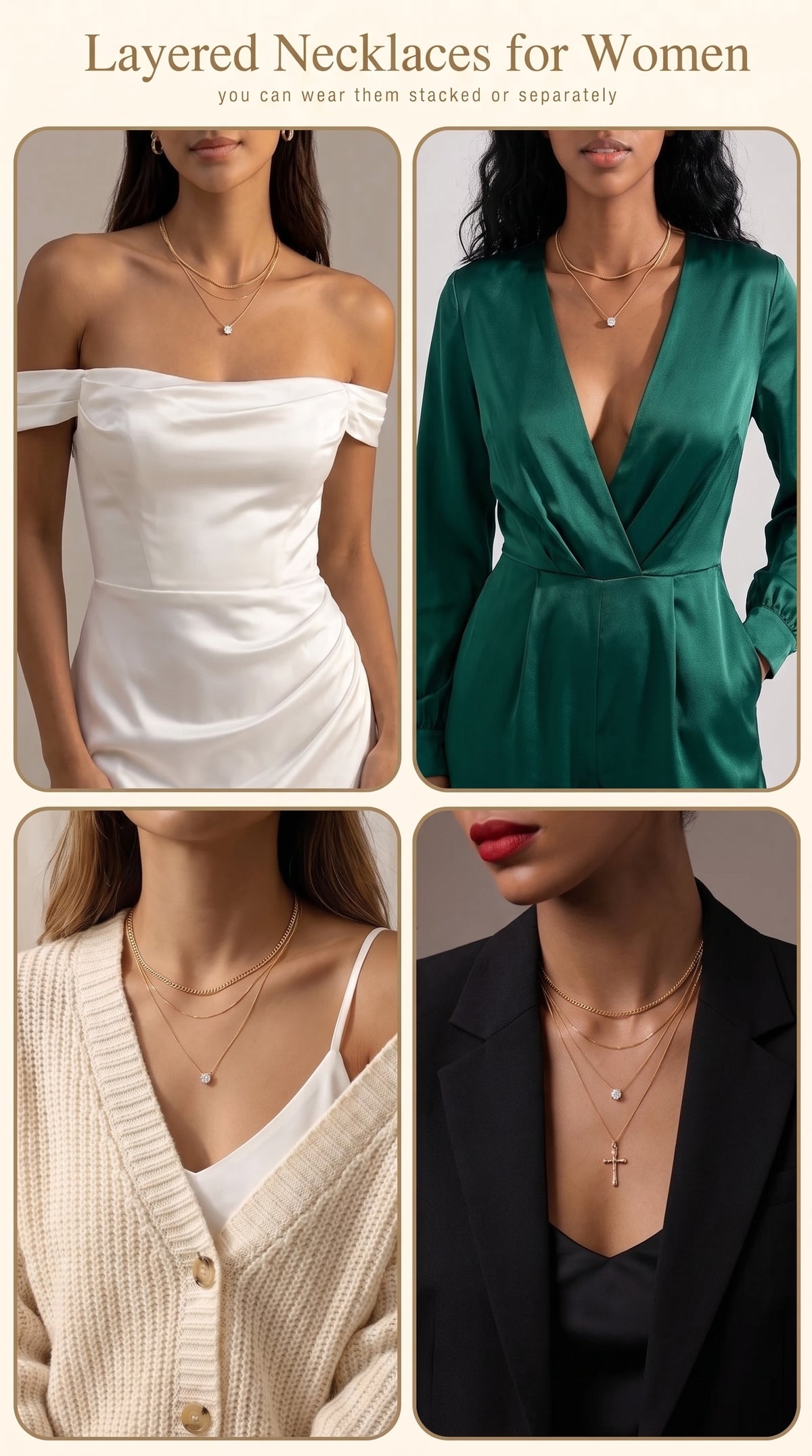 14K Gold Plated Layered Necklace Set for Women – Dainty Pendant & Cuban Chain Stackable Gold Choker